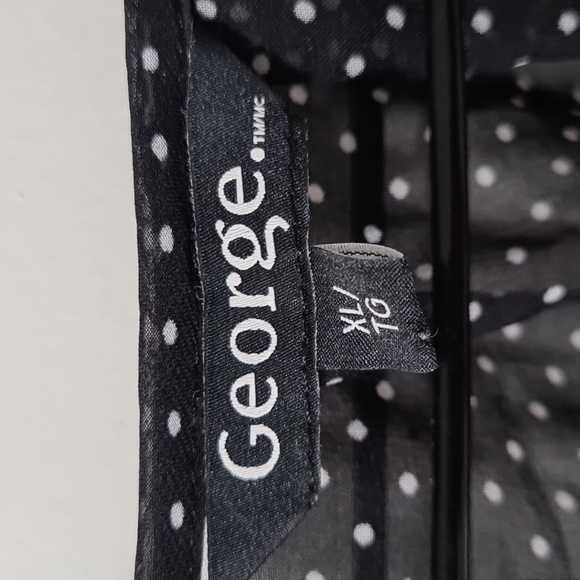 GEORGE long sleeve sheer black polka dot longsleeves blouse button down XL - Picture 2 of 8